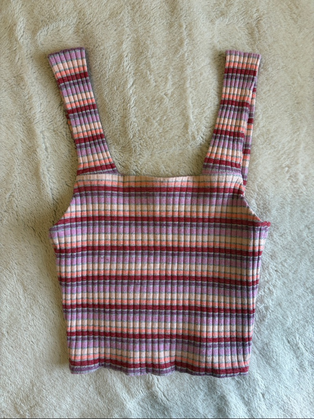 American Eagle Outfitters Striped Ribbed Square-Neck Crop Top - Pink Multi